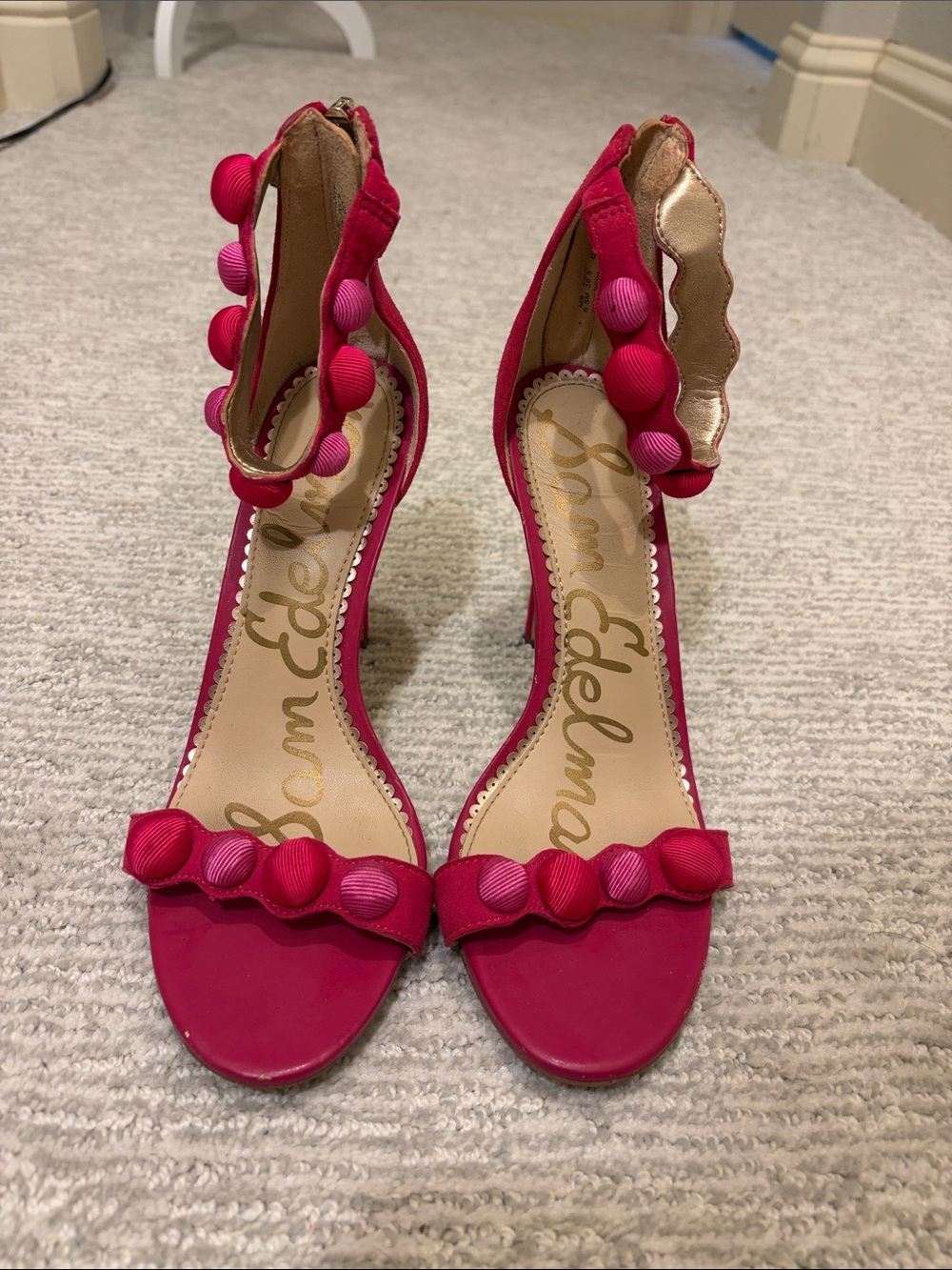 Sam Edelman Hot Pink Beaded Ankle-Strap Heels